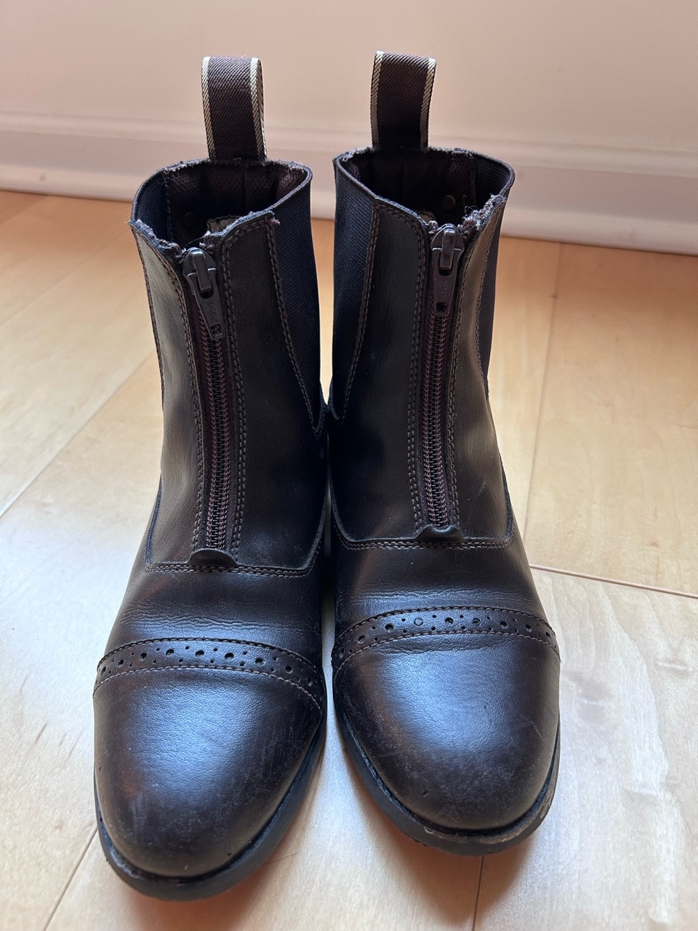 Kids Brown Front-Zip Leather Riding Boots